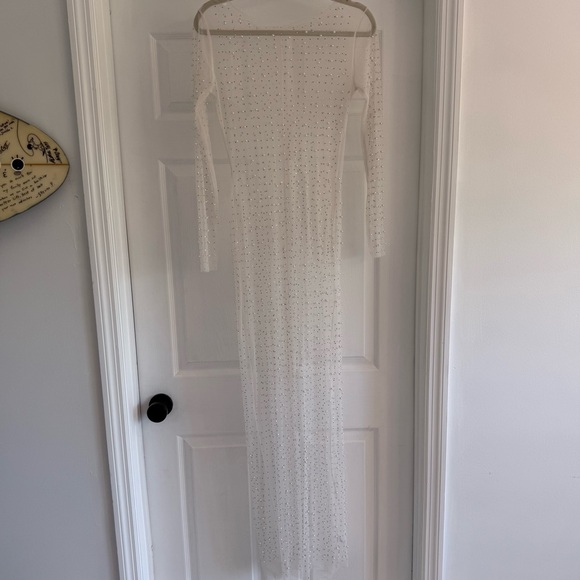 BRIDAL Pearl Crystal Sheer Cover Up Long Sleeve Maxi Dress S - Picture 5 of 13